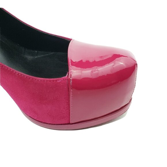 Yves Saint Laurent Tribtoo Platform Pumps Pink Suede Patent Cap Toe 36.5 US 6.5 - Picture 3 of 12
